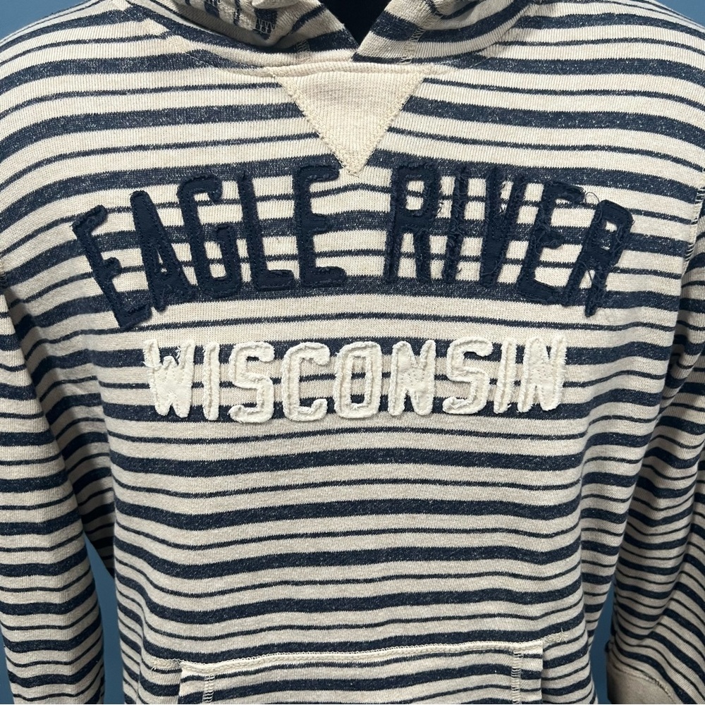 Women’s Blue 84 Striped Eagle River, Wisconsin lightweight striped hoodie XL - Picture 3 of 10